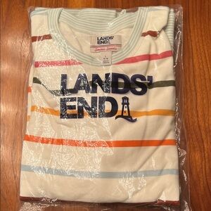 Lands' End Serious Sweats Tunic Sweatshirt Ivory Multicolor Striped NWT